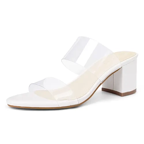 MUSSHOE Women’s Open Toe Chunky Heel Clear Strap Low Block Pumps, Stylish Footwear, Party Sandals, Women’s Heeled Sandal Footwear