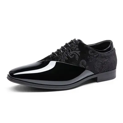 BRUNO MARC Classic Men's Patented Oxford Shoes - Lace-Up, Round Toe, Velvety Texture, Formal Tuxedo Footwear for All Seasons, Black Dress & Business Casual Shoes, Dress Shoes