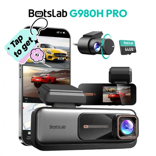 Botslab 4K Front and Rear Dash Cam Car Driving Recorder with ADAS Night Vision, IMX415 Sensor, WDR, 5G/2.4G Wi-Fi, Built-in GPS, Loop Recording, 24/7 Parking Mode, 24 Hours Recording Car Cameras, 0.79x3.54x1.97 in, Auto Gadgets, Free 64GB SD Card
