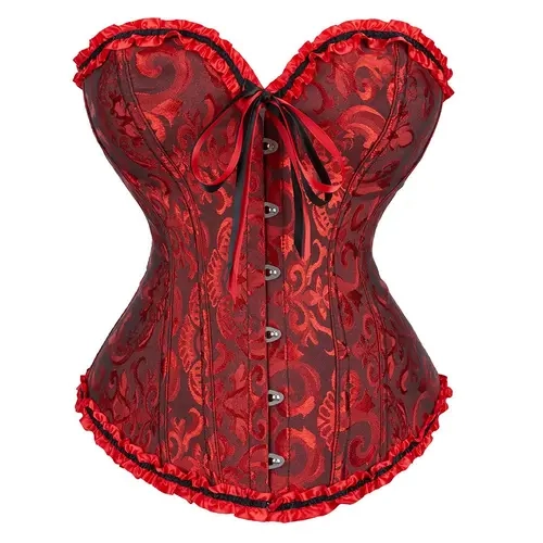 Women's Plus Size Gothic Floral Print Corset Garment Shapewear Top - Halloween Looks, Party Costume, Role Play Bustier Lingerie (819-Q), Alt Clothing with Steampunk Appeal