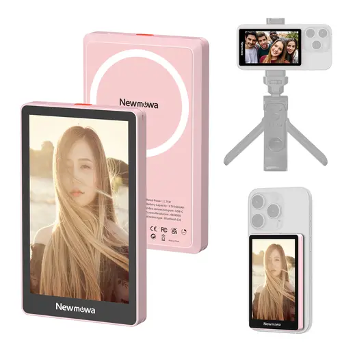Newmowa High-Strength N52 Magnet Mobile Smartphone Vlog Selfie Monitor Screen - iPhone-Only Phone Accessory, 1080P Wireless Recording, Back Camera Vlogging Gear, 4K 30fps Wired Recording, USB-C Support, Phone Audio Output, Included Cable