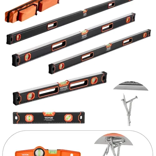 VEVOR 6 Torpedo Levels Hardware Set, 10-in Magnetic & 16-in/24-in/32-in/48-in/78-in, Anti-Static Bubble Vials, 45/90/180 Degree Ruler, Shock-Proof Aluminum Alloy Leveler, SAE/Metric Scale, Industrial, Dust-Sealed Bag, for Leveling Tasks