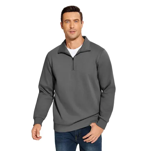 PINSPARK Men's Quarter-Zip Fleece Cotton Mock Neck Long Sleeve Sweatshirt - Warm for Spring, Winter, Work - Casual, Springtok, Sohochic