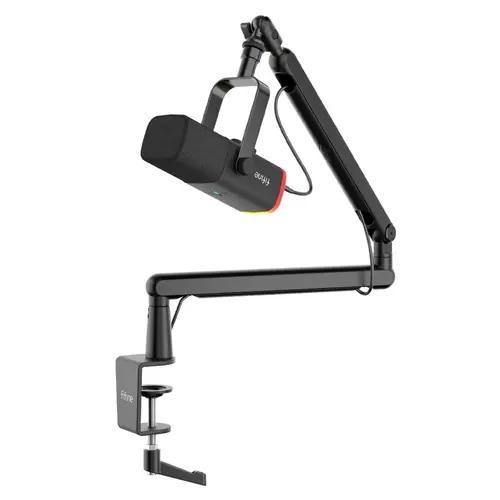 fifine Gaming Microphone and Low Profile Arm Stand Bundle, XLR/USB Dynamic Mic with Mute Button, RGB Lighting, Desktop Stand, Adjustable Boom Arm Kit with Screw Adapter for YouTube Twitch Streaming Studio Audio Smartphone