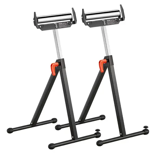 VEVOR 2-Pack Heavy Duty Adjustable Roller Stands, 250 lbs Load Capacity, 27-43 in Adjustable Height, Polished 11.5 in Roll Head, Edge Guides, Installation Made Easy for Table Saw Outfeed, Woodworking (2-Pack for Projects, On-the-Go Tasks)