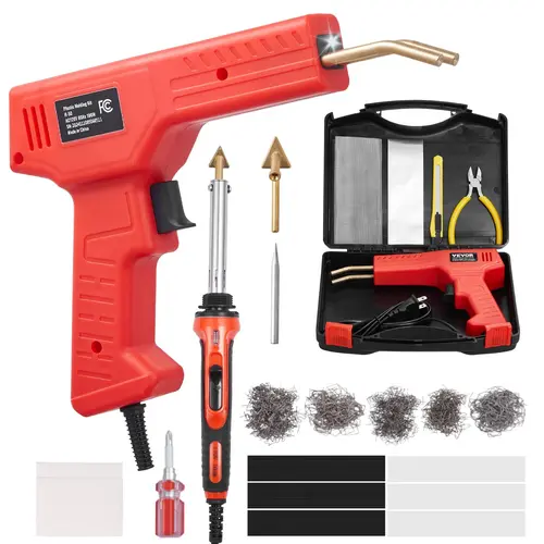 VEVOR 2-in-1 Repair Kit Dual-Tool Plastic Welder, 100W Gun + 60W/100W Soldering Iron with 3 Welding Tips, 1000PCS Hot Staples, 60 Welding Rods (2-in-1 Setup for Motorcycles, Car Parts Repair)