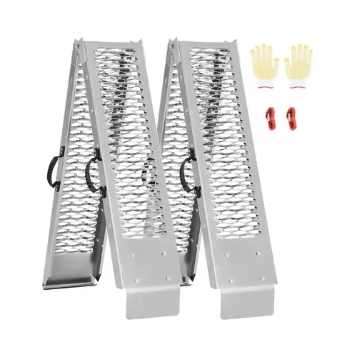 VEVOR 2-Piece Alloy Steel Loading Ramps, 1000 lbs Heavy-Duty Quick-Folding Ramps with Wider Surface, Handles, Non-Slip Stability, Reinforced with Straps for ATV, Motorcycle, Lawn Mower