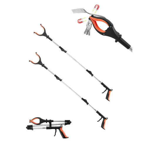 VEVOR 43" Heavy Duty Rubber Grabber Reacher Tool, Foldable Portable Pick Up Stick with LED Light, 3 Extension Locks & Dual Side Magnets, Multifunctional Garden Cleaning Tool for Seniors & Pregnant Women