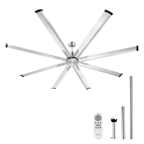 【DealsForYouDays】VEVOR 84-In Low Profile Flush Mount Ceiling Fan without Light, 6-Speed Remote Control, Aluminum 8-Blade Reversible DC Motor, Brushed Nickel, Indoor/Outdoor for Bedroom, Home