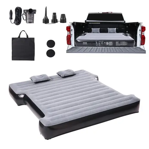 VEVOR Truck Bed Air Mattress - 5.5-5.8 ft & 6-6.5 ft Full Size Short Truck Bed Travel Mattress, Portable Airbed, 12V Quick Inflate Pump, 2 Head Pillows, Carry Bag, 600 lbs Load Capacity, Outdoor Camping Supplies for Silverado, RAM, F Series