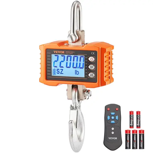VEVOR Portable Digital Precision Industrial Scale (Orange) – 2200 lbs/1000 kg Hardware Multi-Function Scale with 304 Steel Rings Resist Rust, Cast Aluminum Case, LCD Screen, Remote Ctrl., Peak Hold, Corrosion Resistance, -50℉ to 104℉ for Construction