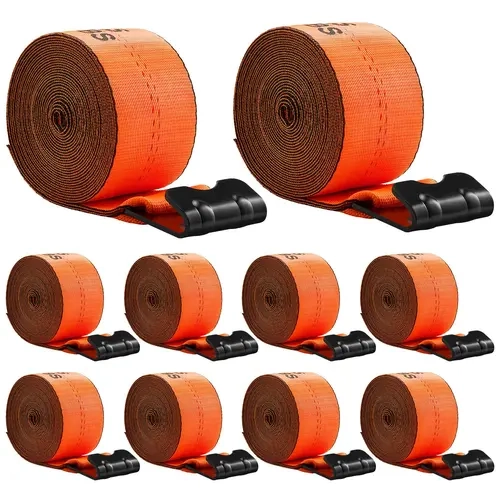 【toolupgrade】VEVOR Heavy Duty Winch Straps, 4 in x 30 ft Truck Trailer Straps with Flat Hooks (10 Pack, 18000 lbs Break Strength), All Seasons Cargo Tie-Downs for Flatbeds, Snowy Vehicles, Heavy Objects Stuck in Sand/Swampy Areas, Compact Storage, Heavy O