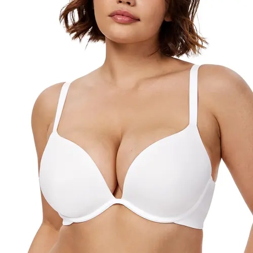 Wingslove Women's Plus Size Push-up Bra Deep V Plunge Padded Underwire T-shirt Bra Adjustable Strap Daily Everyday Wear for Bigger Chested