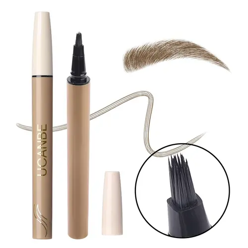 UCANBE 2-Piece Cosmetic Makeup Products Liquid Brow Enhancer Set - Waterproof Pen-Shaped Pencils, Long-Lasting Stain-Resistant Eyebrow Liner for At-Home Fuller Eyebrow Hairlike Strokes (02 Dark Brown, Soft Black)