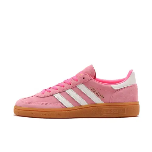 Adidas Women's Classic Soft Suede Casual Trendy Sneakers - Lucid Pink Handball Spezial, Laces, Removable Insole, Gum Rubber Outsole, Premium Suede Feels Luxe, Indoor-Ready Trainer for Easy Walks, Daily Walking, Gum Sole Grip, Cushioned Streetwear Footwear