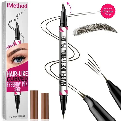 iMethod Double-Sided Eyebrow Pencil - Single Item with Box, Dual-Ended Curved Fork-Tip & Precise Brush, Long-Lasting All-Day Wear, Natural Hair-Like Brows, At-Home Makeup (Beauty & Personal Care)