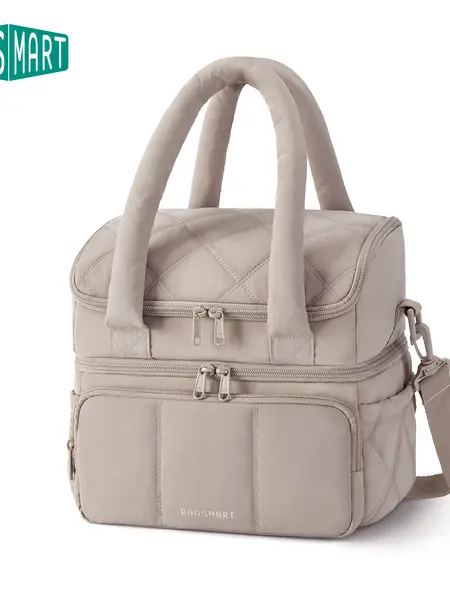 BAGSMART 11.8L Insulated Lunch Bags, Reusable Lunch Box, Double Deck Cooler Bag, Quilted Puffer Tote, Leakproof, Durable & Reusable, Perfect for Work, Picnic, Travel & Meal Prep DealsForYouDays summerwins