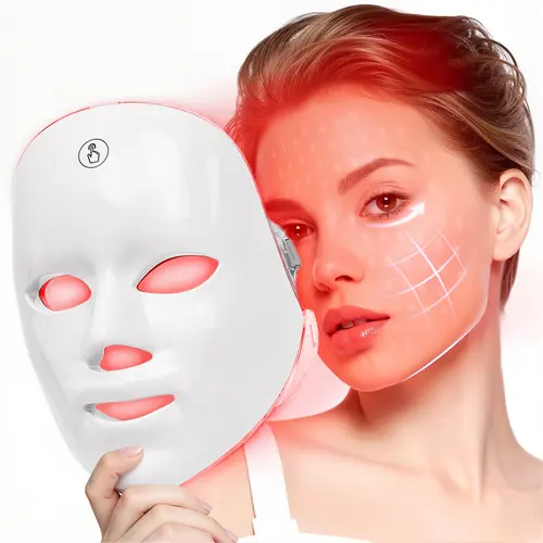 SHMHE Red Light Therapy, 7 Color LED Light Face Mask, Photon Skin Rejuvenation For Daily Care, Cordless, Rechargeable, Ideal Gift For Women, Summer Gift Skincare Facial
