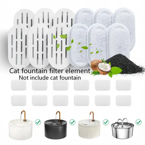 MISFANS D02-D03 Triple Filter Cat Fountain Filters (12‑Pack Value), Square Shape, Cotton Mesh Traps Hair, Fits Most Steel Fns, Quick Swap Keeps Daily Care Simple, Carbon Mesh for Purified Water (Fountain Not Included)