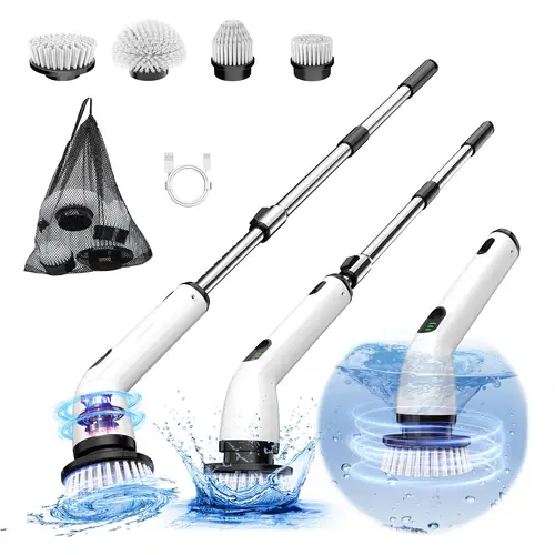 Electric Spin Scrubber, New Cordless Shower Cleaning Brush with Replaceable Brush Heads, Adjustable Speeds, and Adjustable Extension Handle for Bathroom Floor and Tile