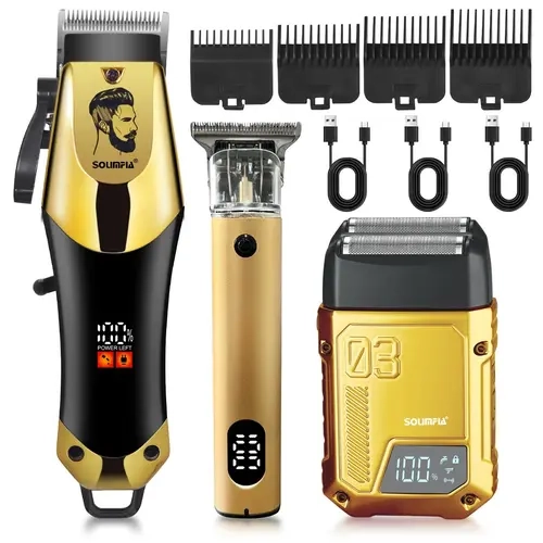 3-In-1 Electric Hair Trimmer Kit, Cordless Rechargeable Trimmer, Rechargeable Hair Clipper & Beard Shaver with Guide Combs, Professional Hair Grooming Tool for Men, Cordless Hair Cutting
