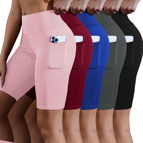 5pcs High Waist Athletic Yoga Shorts,Soft Shorts,Breathable, Pocketed Stretchable Tight Fit Gym Wear For Daily Workout & Casual Use Women Outdoorfun summerwins