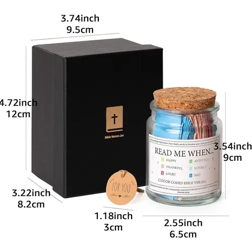 Religious Inspirational Glass Bible Verse Jar Gift Set Box - 90 Bible Verses on Strips, Adult Christian Spiritual Reminder for Reflect & Reconnect, Easter Accessory, Birthday/Baby Shower Home Supply