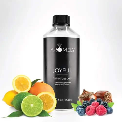 Aromely Joyful Diffuser Oil - Resort-Inspired Home Fragrance Oil, Lemon Orange & Basil with Musk Oak Base, Bright Island Scent, Refill Bottle for Waterless & Cold Air Diffusers