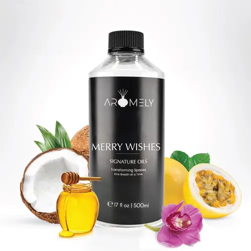 Aromely Merry Wishes Christmas Diffuser Oil - Holiday Home Fragrance Oil, Passionfruit Coconut & Honey with Tonka Vanilla Sandalwood, Refill Bottle for Waterless & Cold Air Diffusers