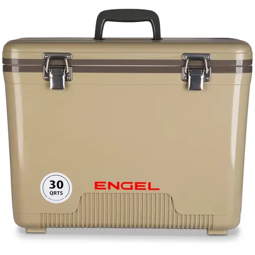 Engel 30 Qt Airtight Ergonomic Drybox-Personal Cooler with Hang-Tray Access, Hard Shell Lunchbox, Camping Gadget for Adventures