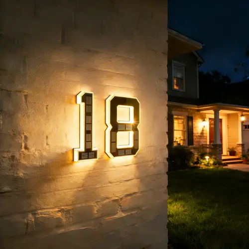 ISUNMEA 9 in Solar LED Address Numbers Sign with Auto Dusk Lighting - Waterproof Outdoor Black Home Sign, Modern Design, Ideal for Residential Environments