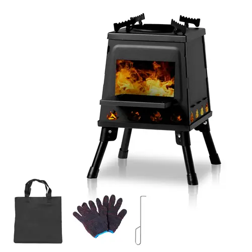 【Summervibes】Multi-Functional Portable Solid Metal Wood Mini Camp Stove - Rotatable Legs, Foldable Base, 2 Sizes, Storage Bag, Grill or Boil, Round/Flat Pot Fit, for Camping Cooking, Fishing, Hunting, Requires Assembly