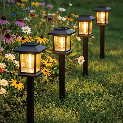 Hoodink 12-Piece Upgraded LED Solar Outdoor Lights with Sturdy Ground Stake, Brown Hard Plastic Lampshades, IP54 Waterproof, DC Power Supply, Low Voltage, 3000 Warm White, Adjustable Auto Shut-Off, Bulb Included for Patio Decor, Driveway