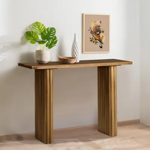 Farmhouse Fluted Console Table, Solid Wood Entryway Table, Accent Sofa Table Behind Couch with Solid Wood Leg, Modern Entry Table for Entrance, Hallway, Foyer, Living Room,Brown