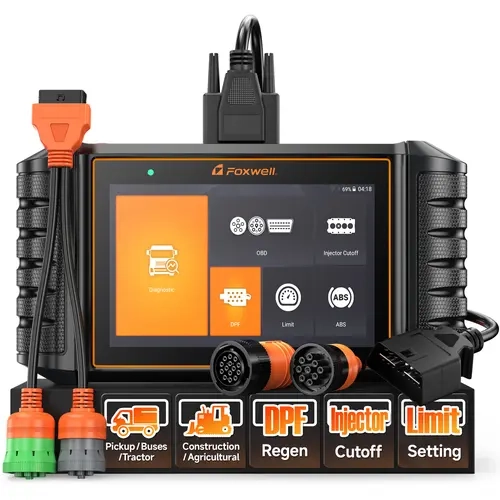 FOXWELL HD500 Handheld Heavy Duty Truck & Bus Scanner - Detroit Compatible, OBD2 Code Reader, J1939 Support for Trucks, Full-System Coverage, Cylinder Diagnostics, Advanced DPF Management, ABS & Safety Tools, Battery Relay Tester, 24/7 Technical Support