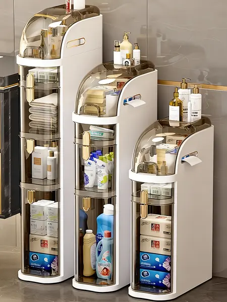 UFORU Ultra-thin bathroom locker, waterproof narrow bathroom locker, floor cabinet with wheels and toilet paper holder, suitable for small space, living room, bathroom, bedroom 2/3/4 floor,dealsforyou#SummerWins
