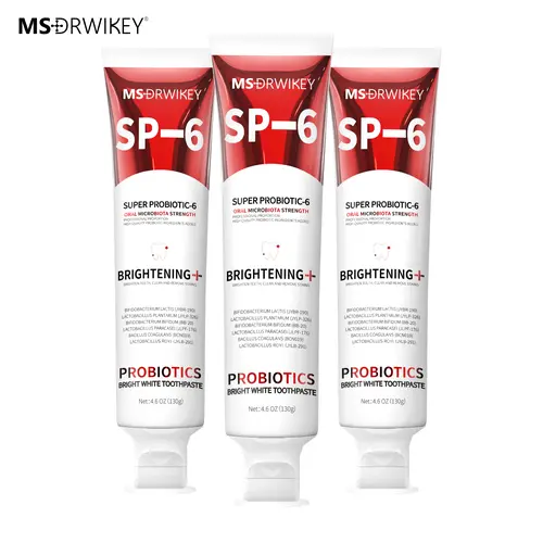 MSDRWIKEY SP-6 Super Probiotic Oral Brightening Toothpaste Triple Set - 130g x 3 Adult Multi-Pack, Antibacterial, Peppermint, Long-Lasting Fresh Breath, Oral Care, Back to School Gift Idea