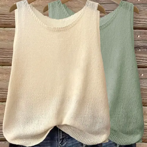 Women's Solid-Color Round-Neck Fitted Lightweight Sleeveless Knit Sweater Vest Top for Summer Everyday Wear