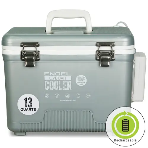 Engel 13Qt 3-in-1 Insulated Live Bait Bucket Cooler for Pro Anglers, with AP3 Rechargeable Aerator, Stainless Hardware, Camping Accessories, Outdoor Camping Equipment
