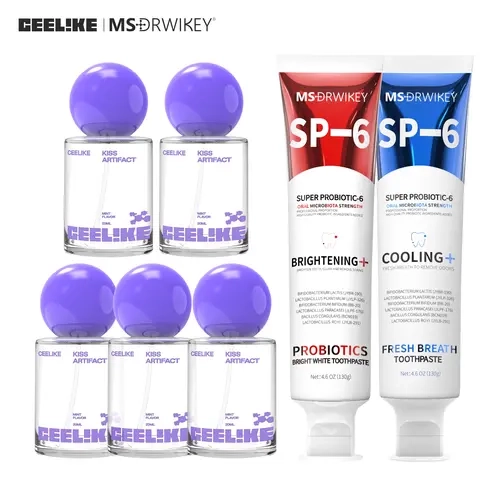 CEELIKE Unisex Adults Peppermint Antibacterial 5-Piece Teeth Cleansing Kit - Complete Oral Kit, 5 Oral Sprays, 2 Upgraded Toothpastes for Fresh Breath Care