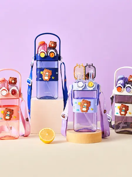 UFORU Cartoon pattern children's drinking cup 1 large capacity water bottle two drinking methods home office school drinking cup with straw lanyard children's gift Cute Tumbler Wide Mouth Set Reusable Drinkware Portable#SummerWins#DFYD