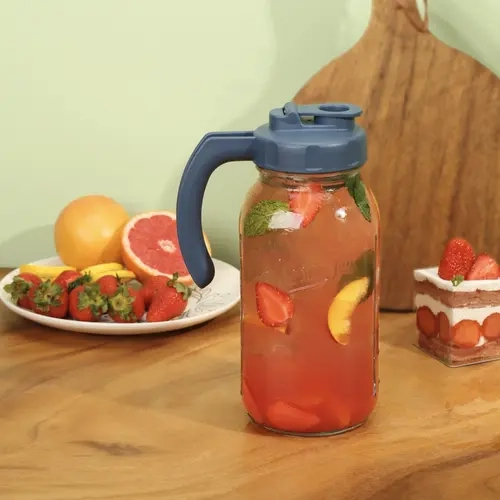 Soligt 64oz Wide Mouth Classic Glass Mason Jar Pitcher with Handle - Airtight Leak-Proof Pour Spout Lid, BPA-Free Gaskets, Large Capacity Container, Easy to Clean Dishwasher-Safe Kitchen Drinkware, Ideal Gift & Refund Guarantee