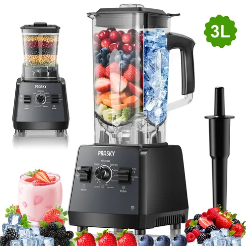 Prasky 102oz 2in1 Blender and Grinder for kitchen use, 2 Cups Large capacity Powerful Kitchen Blender 68oz BPA-Free 2 Containers Countertop Blenders, Crush Ice, Makes Sauces&Smoothie, Grinds Coffee& Spices - Ideal for Frozen drinks & daily blending needs