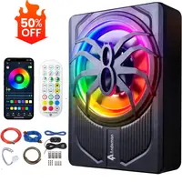 【DealsForYouDays】ANDEMAN Car Subwoofer with APP Control and Colour Ambient   Light, 10'' Slim Under Seat Powered Car Subwoofer w/Built-in Amplifier & Hi/Lo Input, Bass Speaker Subwoofer for Car/Truck/SUV/Jeep/MPV