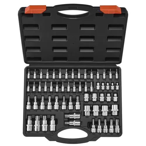 VEVOR 60-Piece Heavy Duty Socket Kit - Heavy Duty Hardware, Rustproof S2 Steel & Cr-V Steel Chrome-Plated Sockets, 17 TR Torx Set, Specialty Mechanic Wrenches, Car Repair Tools, Clearly Markings, Quick Sizing, Fast Bit ID
