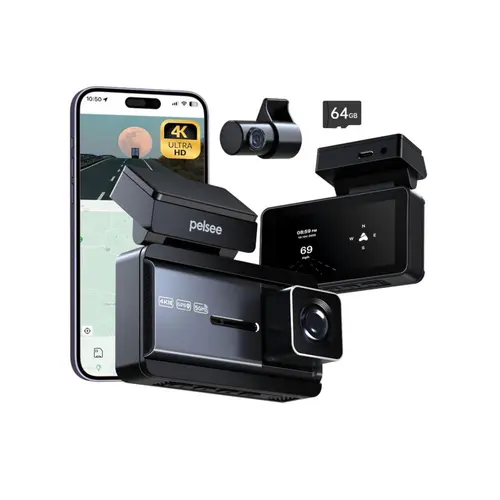 Pelsee P3 Model 4K Dashcam Front and Rear, 4K+1080P Mini Dual-Lens Car Camera (9*7*3in, 1.6 lb) with 3" IPS Display, 170° Wide View, Wi-Fi, Live Preview, GPS, ADAS, BSD, LCA, APP & Voice Control, Night Vision, 24H Parking Mode (No Memory Card)