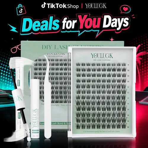 YOULUCK Lash Extension Kit for Beginners - DIY Lash Clusters Kit with Soft Fluffy Volume Lashes, Gentle Long-Lasting Glue, Remover & Precision Tweezer for Eyes, Easy At-Home Daily Elegance