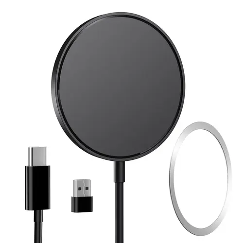 THREEKEY Cyan Magnetic Wireless Charging Pad - 4FT USB-C Cable, Safety Protection, Metal Stick, Efficient Electronic Charger for Cellphone, Smartphone (iPhone 17/16/15/14/13/12 Series, AirPods 3/2/Pro) with Wide Compatibility