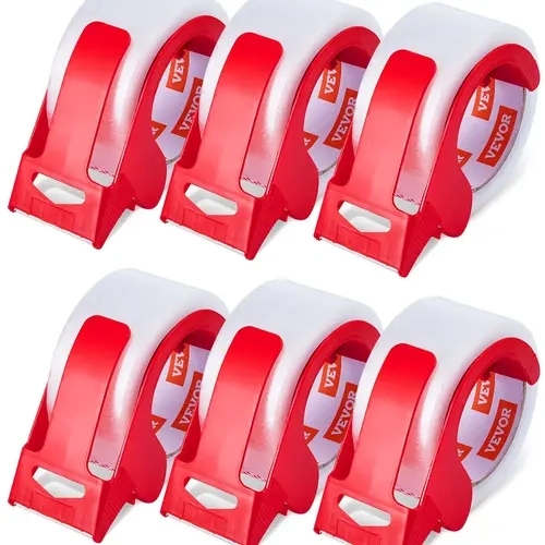 【toolupgrade】VEVOR Transparent Packing Tape (6 Rolls, 65 Yd Long, 2.7 Mil) with Dispenser, 3-Inch Core BOPP Tape, Water-Based Glue for Instant Bond, Temp-Stable Seal & Secure Storage, Transparent Tape