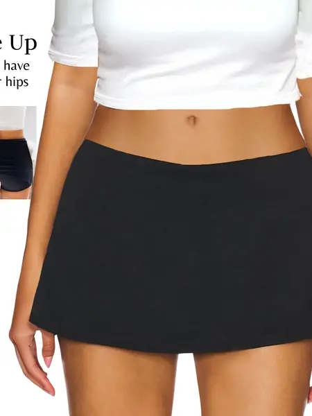 AnotherChill Women's Low Waist Micro Mini Skorts Skirt with Built-in Shorts Sexy Stretch Black Skirts Basic Outfits Elastic Waist summerwins